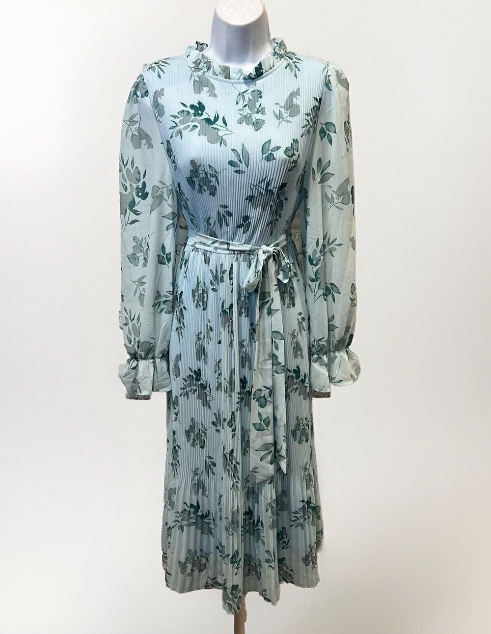 ANRABESS Women's Floral Midi Dress Puff Long Sleeve Casual Ruffle Chiffon SZ S